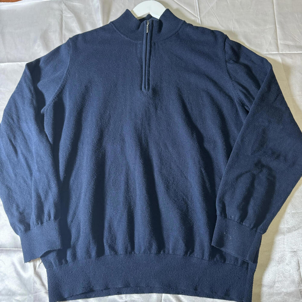 L.L. Bean Navy Quarter Zip Sweater Cotton Cashmere Men’s L
